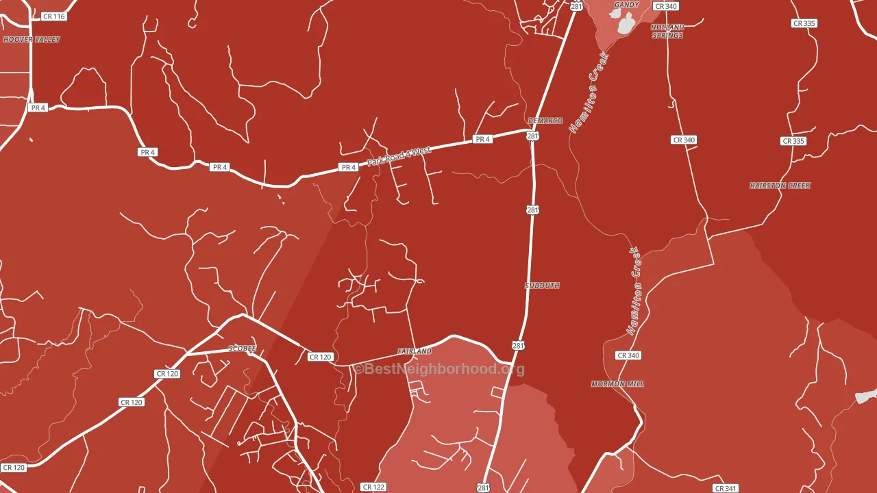 Fairland, TX block-group political-lean map