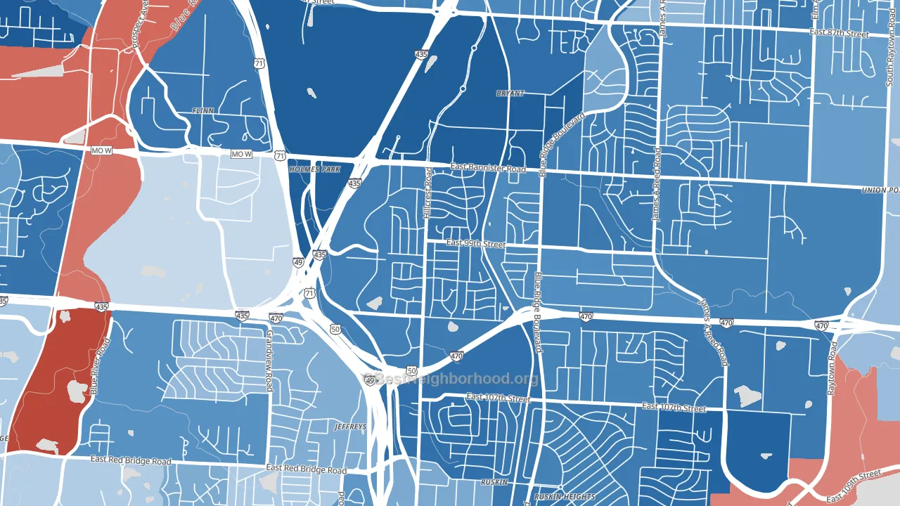 Fairlane, Kansas City, MO block-group political-lean map