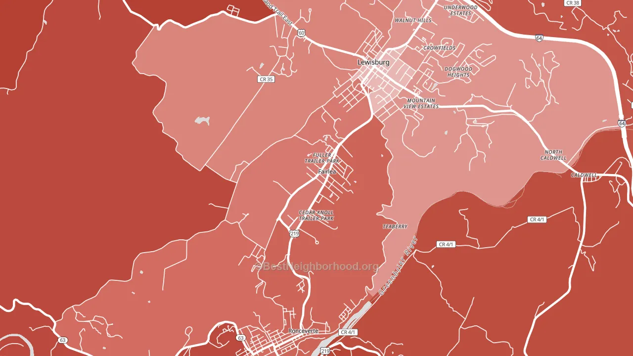 Fairlea, WV block-group political-lean map