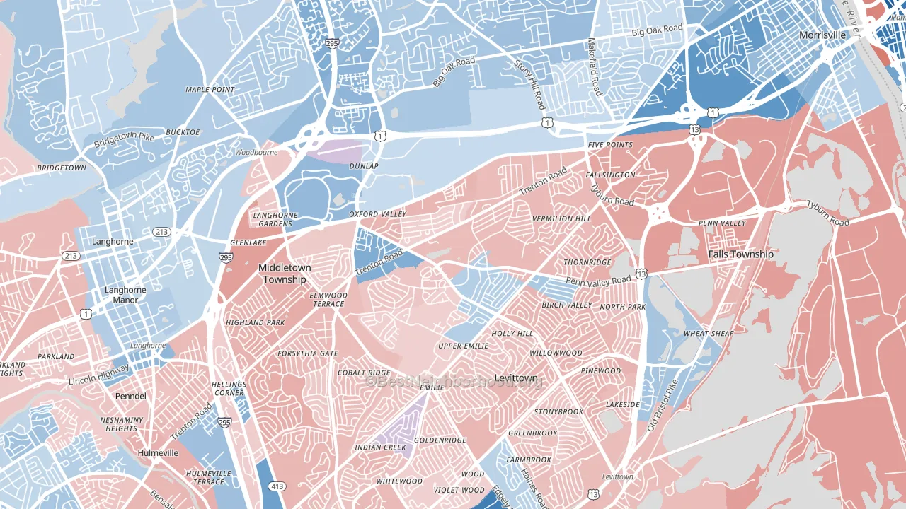Fairless Hills, PA block-group political-lean map