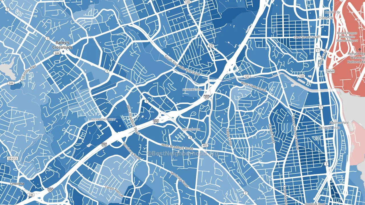 Fairlington-Shirlington, Arlington, VA block-group political-lean map