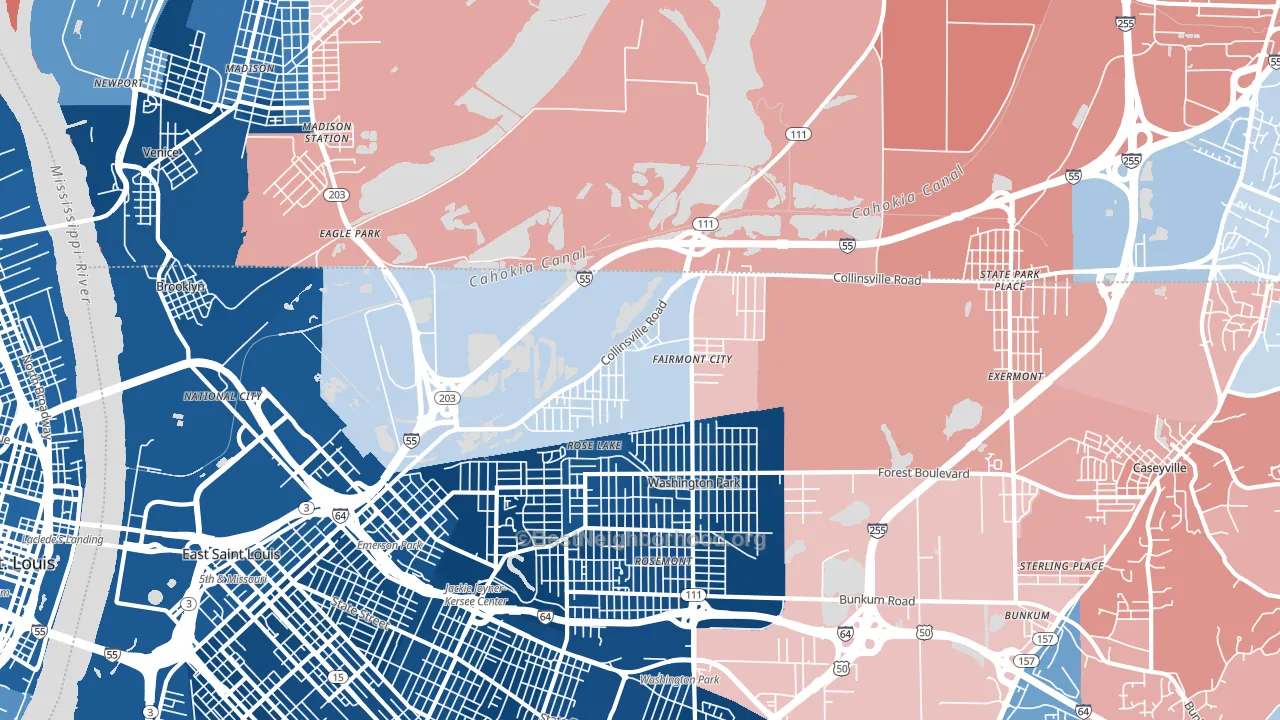 Fairmont City, IL block-group political-lean map