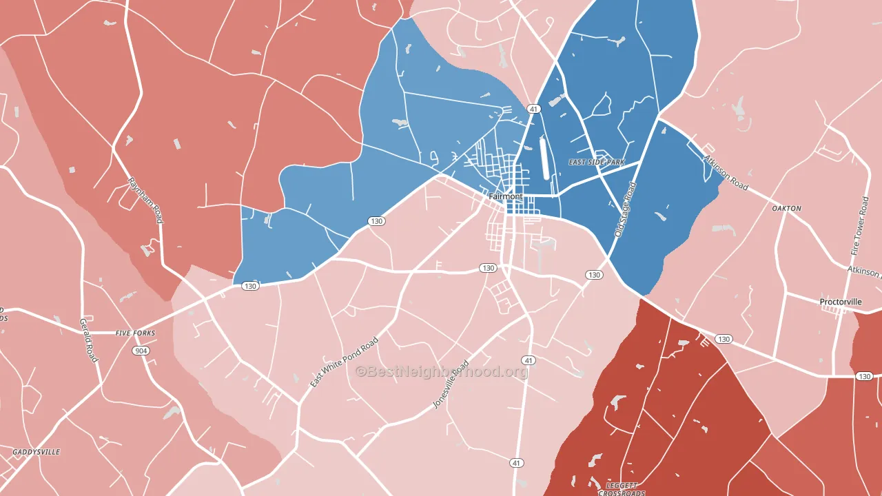 Fairmont, NC block-group political-lean map