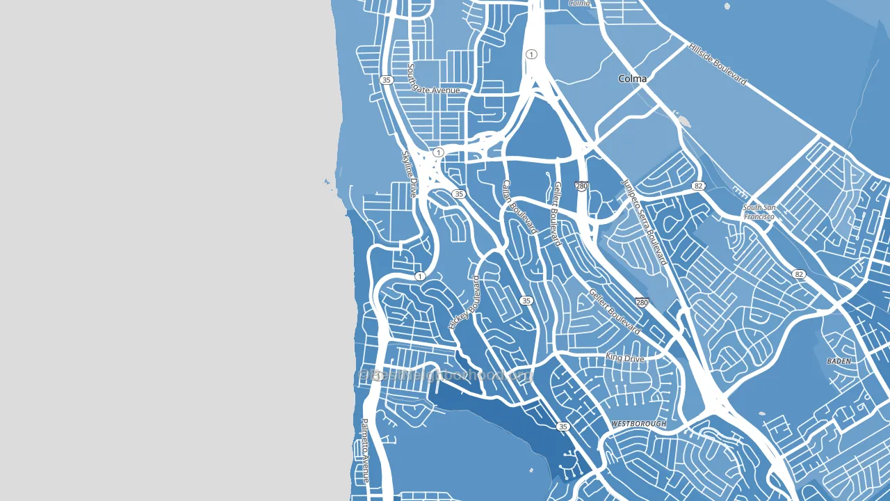 Fairmont, Pacifica, CA block-group political-lean map