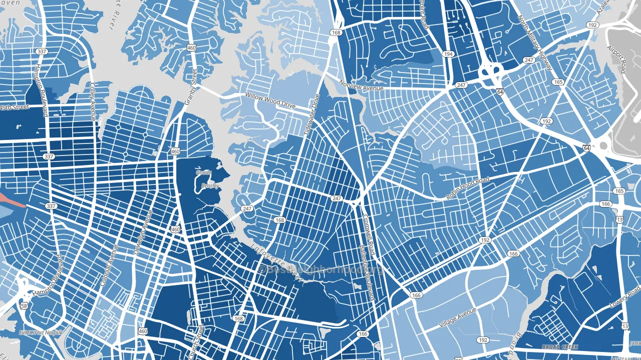 Fairmont Park, Norfolk, VA block-group political-lean map