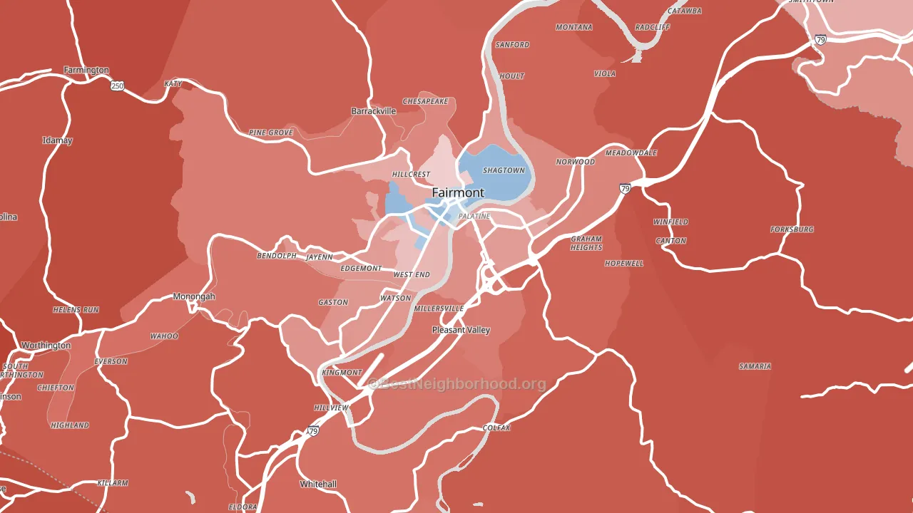 Fairmont, WV block-group political-lean map