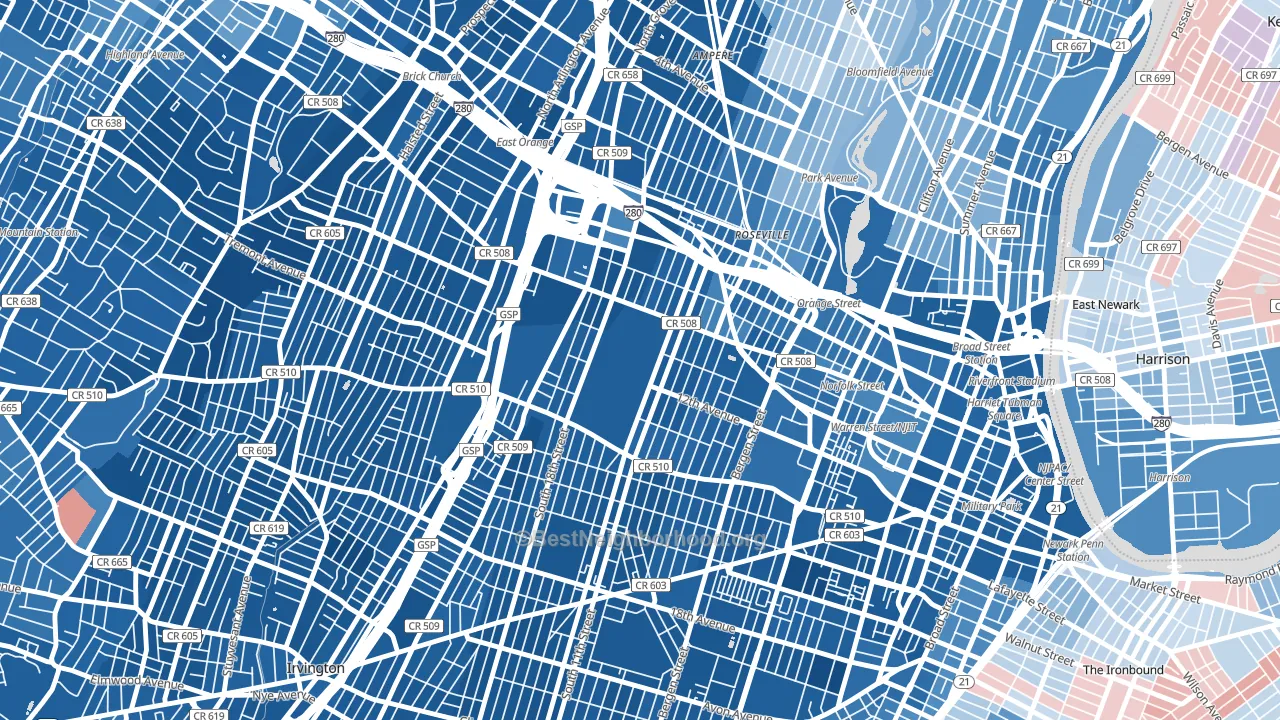 Fairmuont, Newark, NJ block-group political-lean map