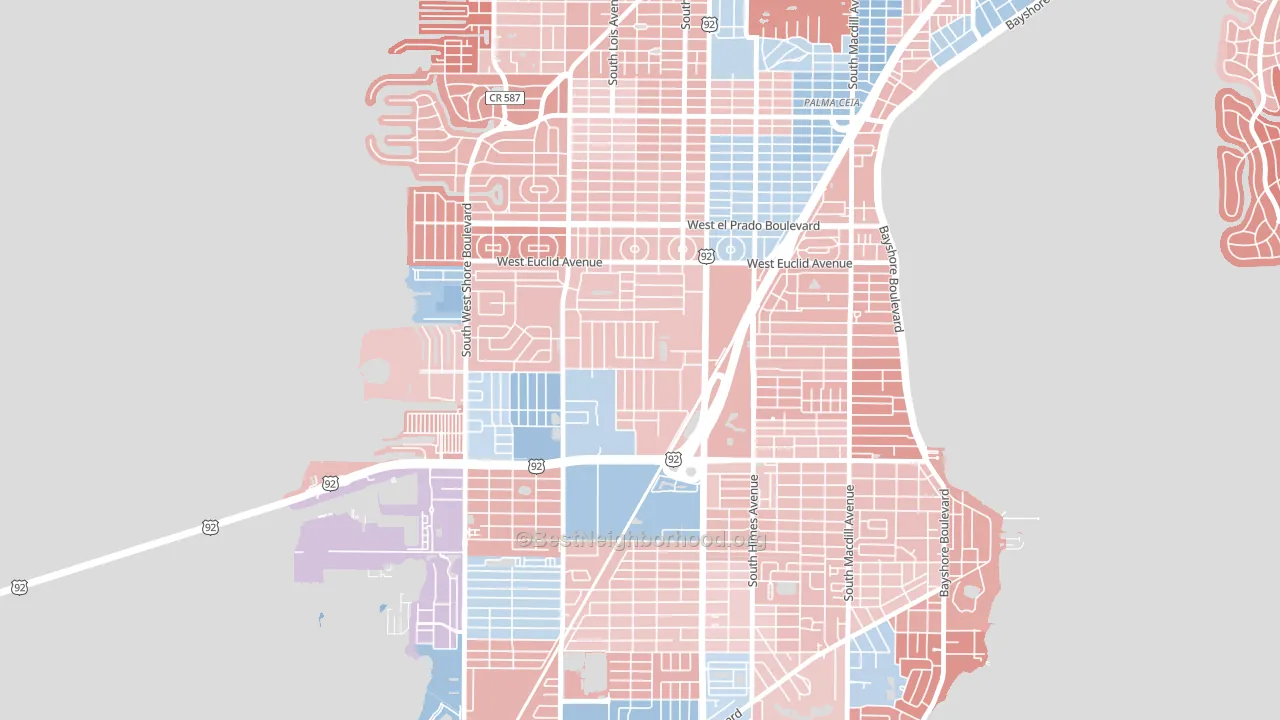 Fairoaks, Tampa, FL block-group political-lean map