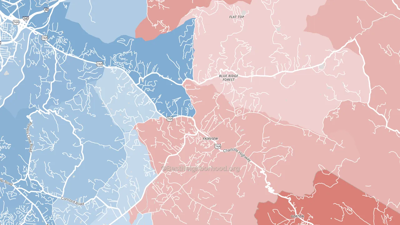 Fairview, NC block-group political-lean map