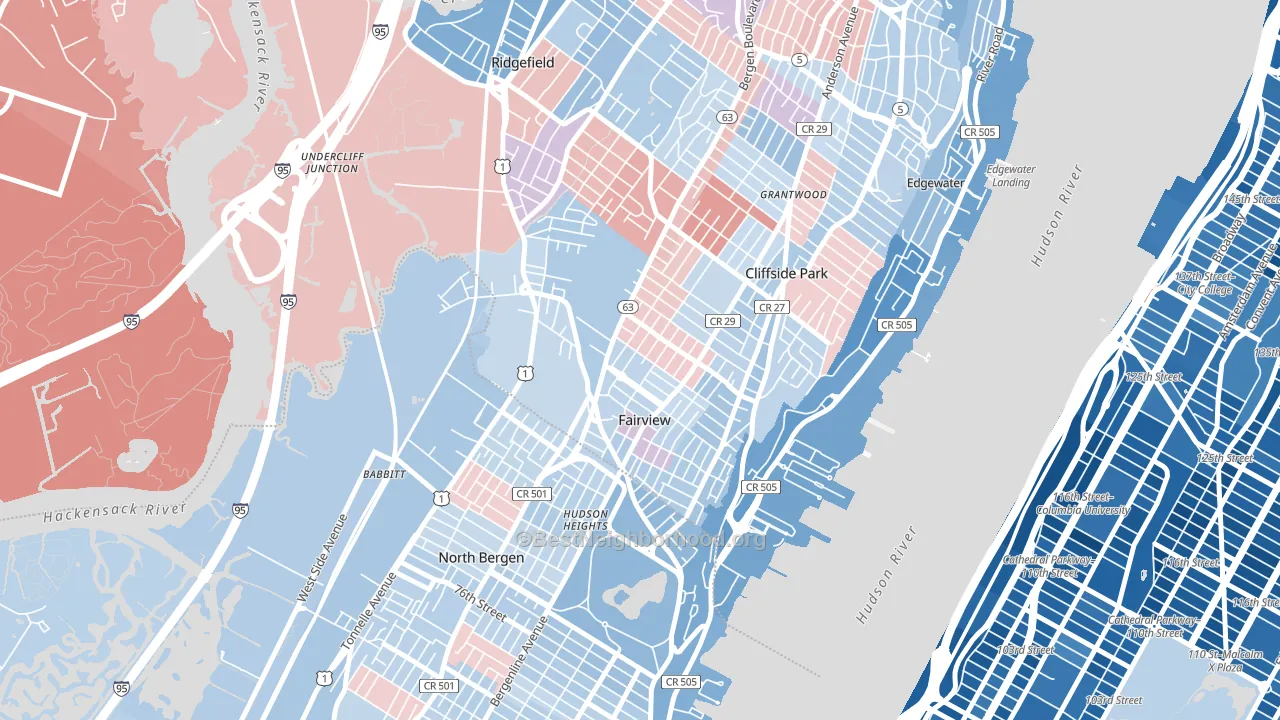 Fairview, NJ block-group political-lean map