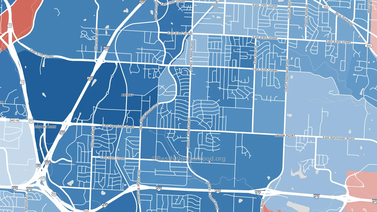 Fairwood and Robandee, Kansas City, MO block-group political-lean map