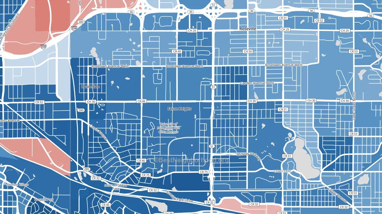 Falcon Heights, MN block-group political-lean map