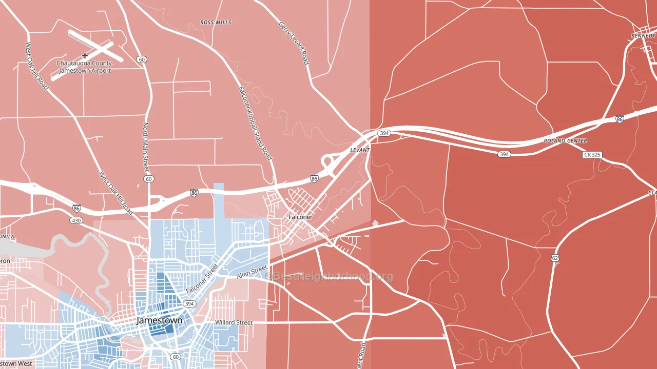 Falconer, NY block-group political-lean map