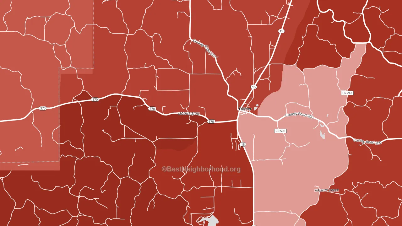 Falkner, MS block-group political-lean map