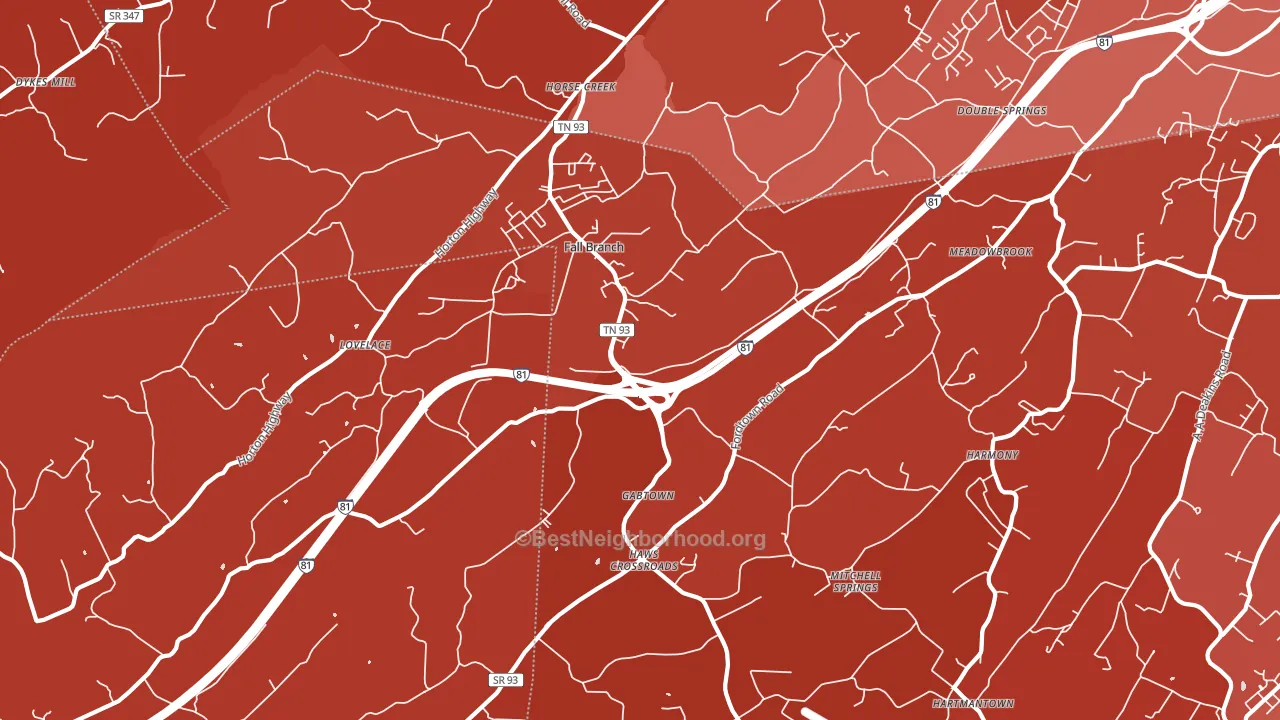 Fall Branch, TN block-group political-lean map