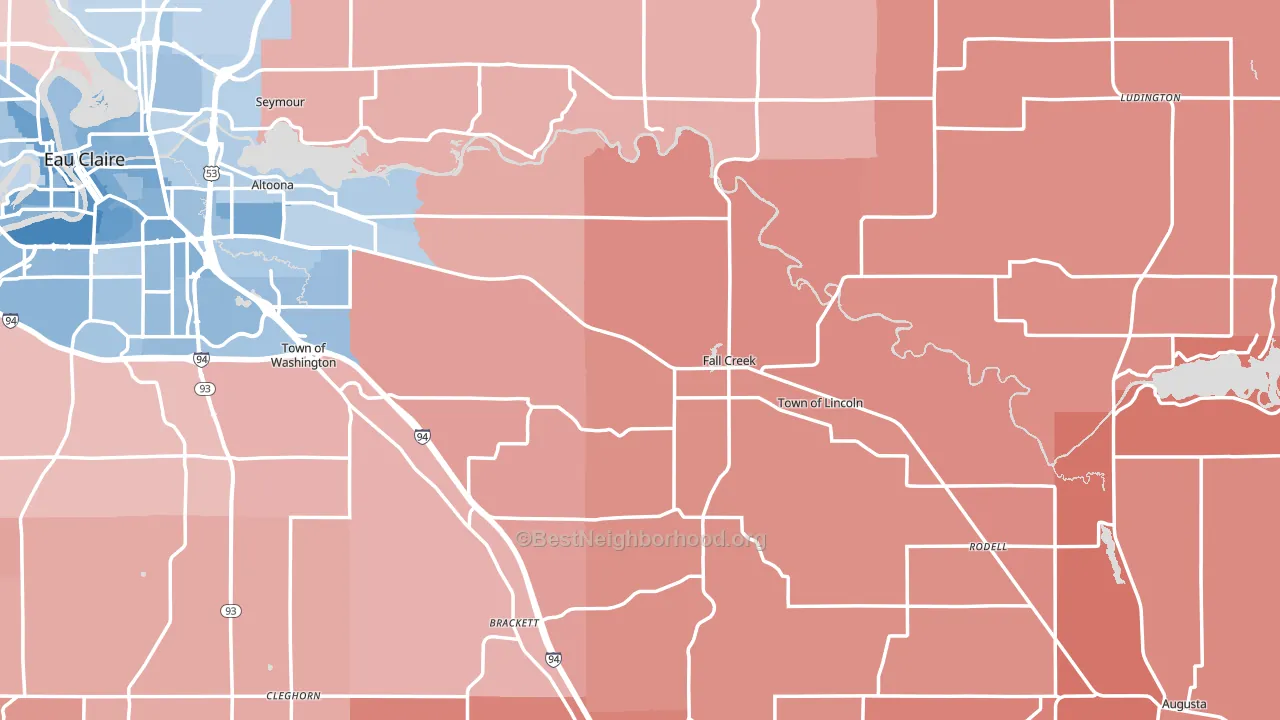Fall Creek, WI block-group political-lean map