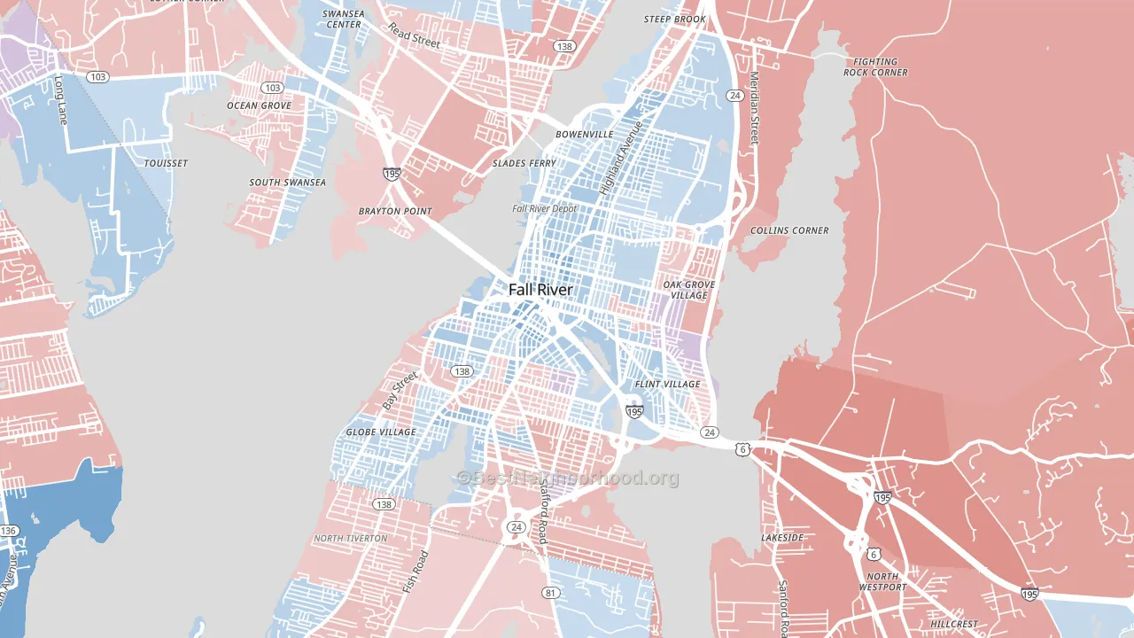 Fall River, MA block-group political-lean map