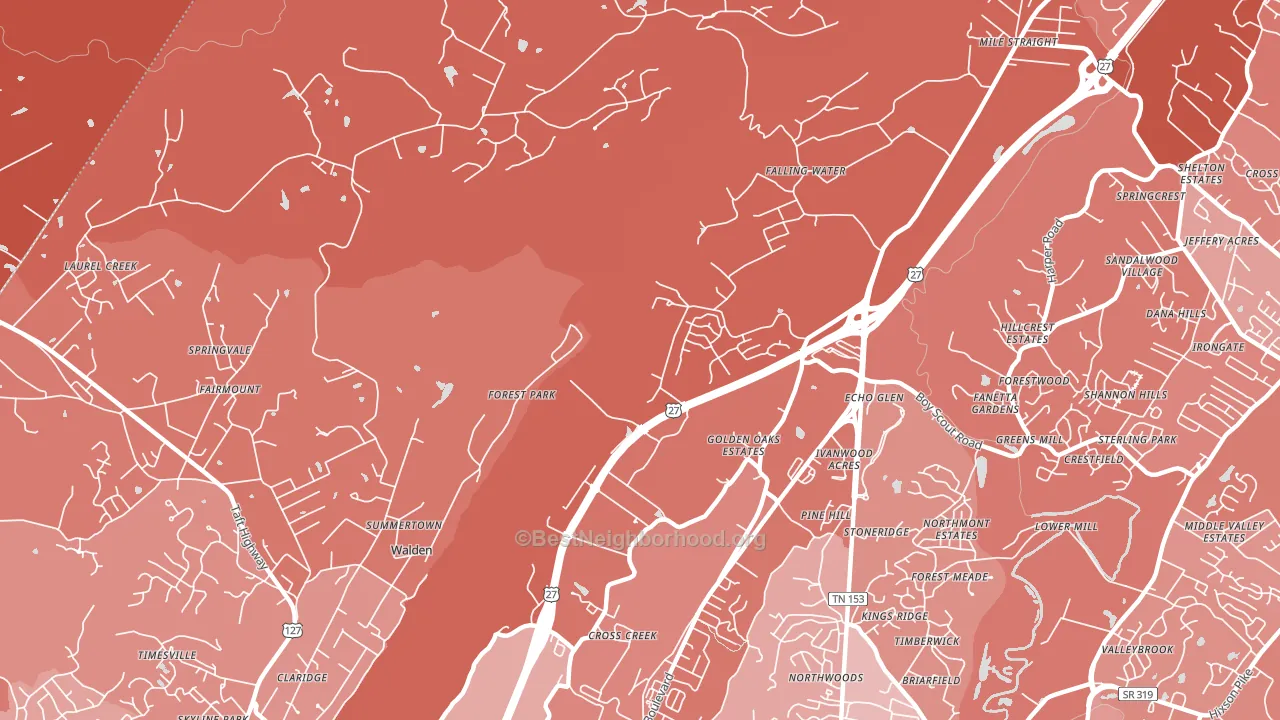 Falling Water, TN block-group political-lean map