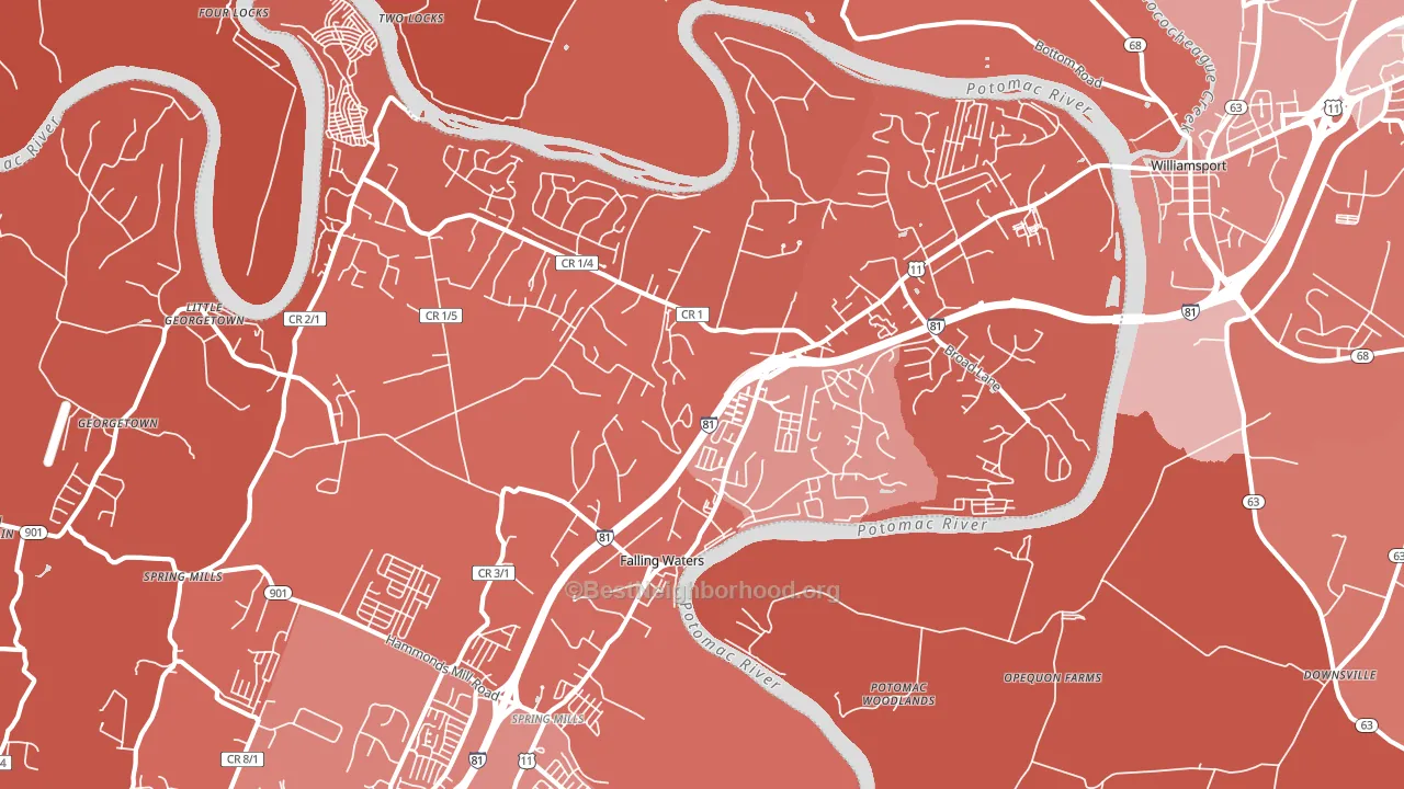Falling Waters, WV block-group political-lean map