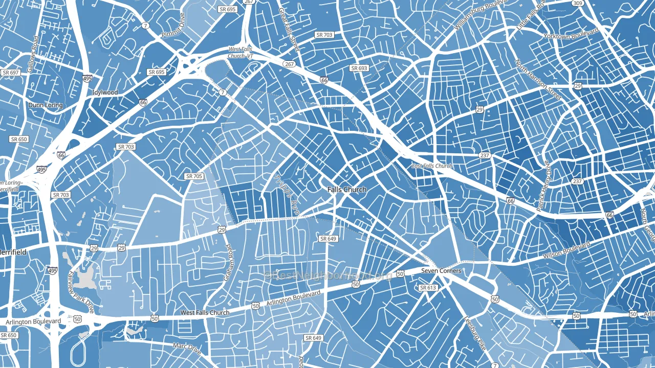 Falls Church City, VA block-group political-lean map