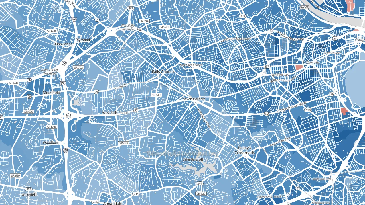 Falls Church, VA block-group political-lean map