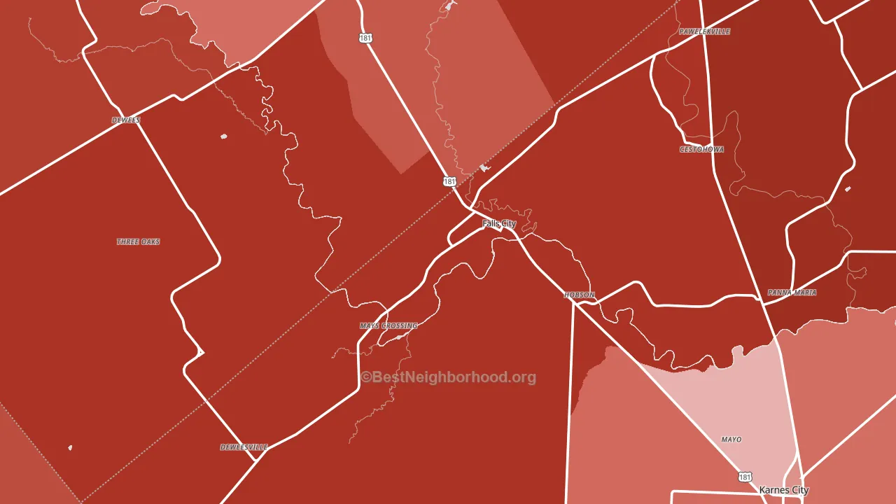 Falls City, TX block-group political-lean map