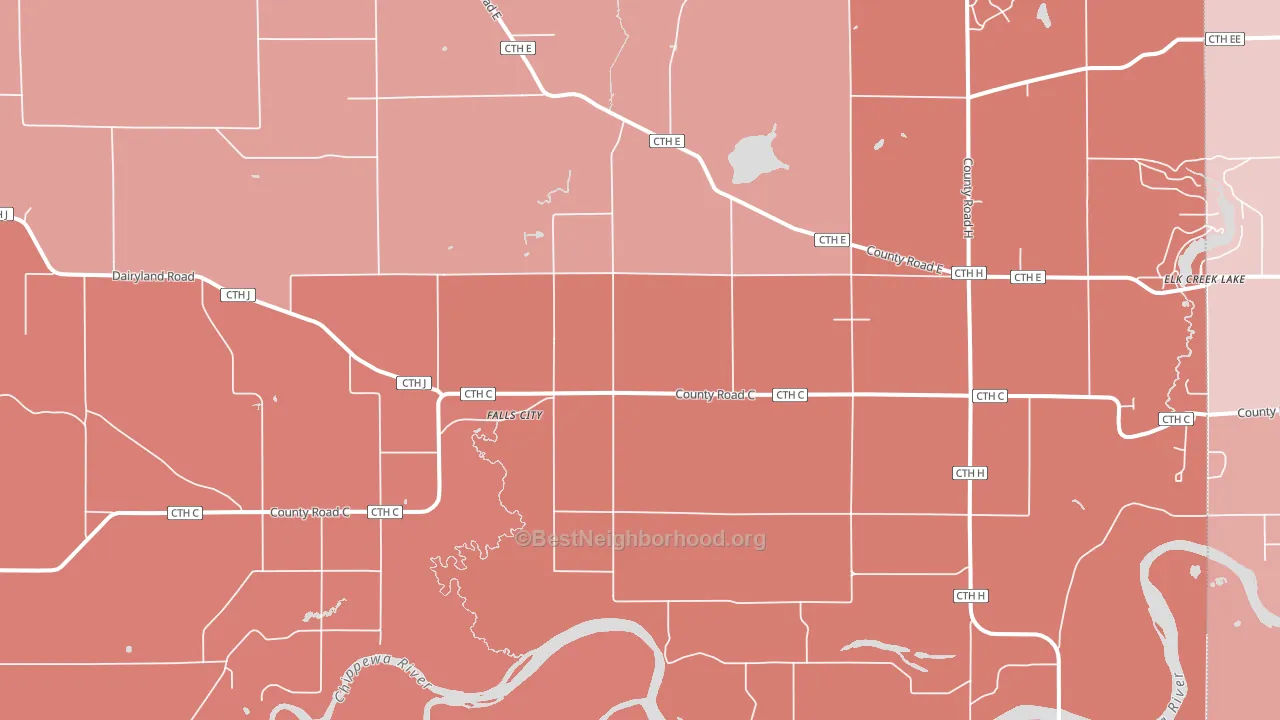 Falls City, WI block-group political-lean map