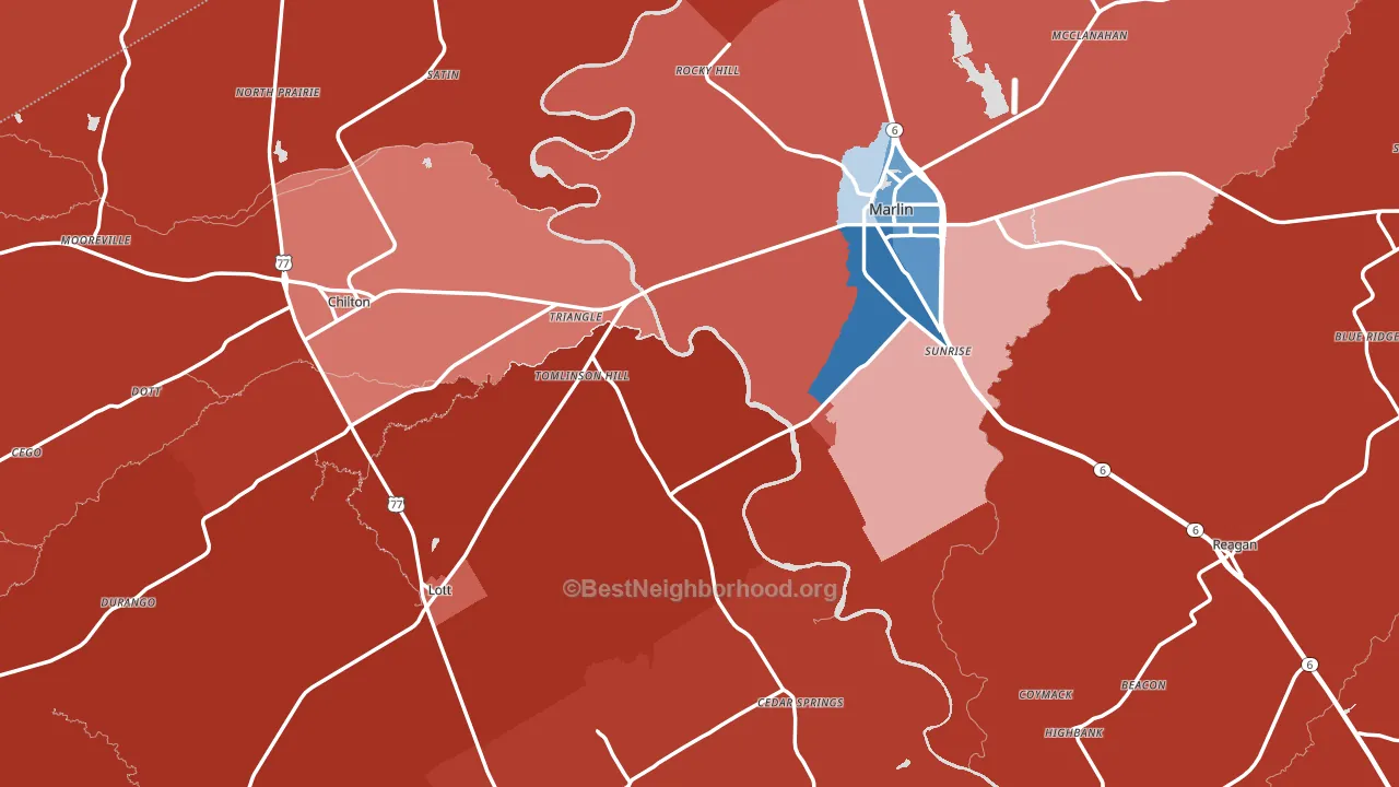 Falls County, TX block-group political-lean map