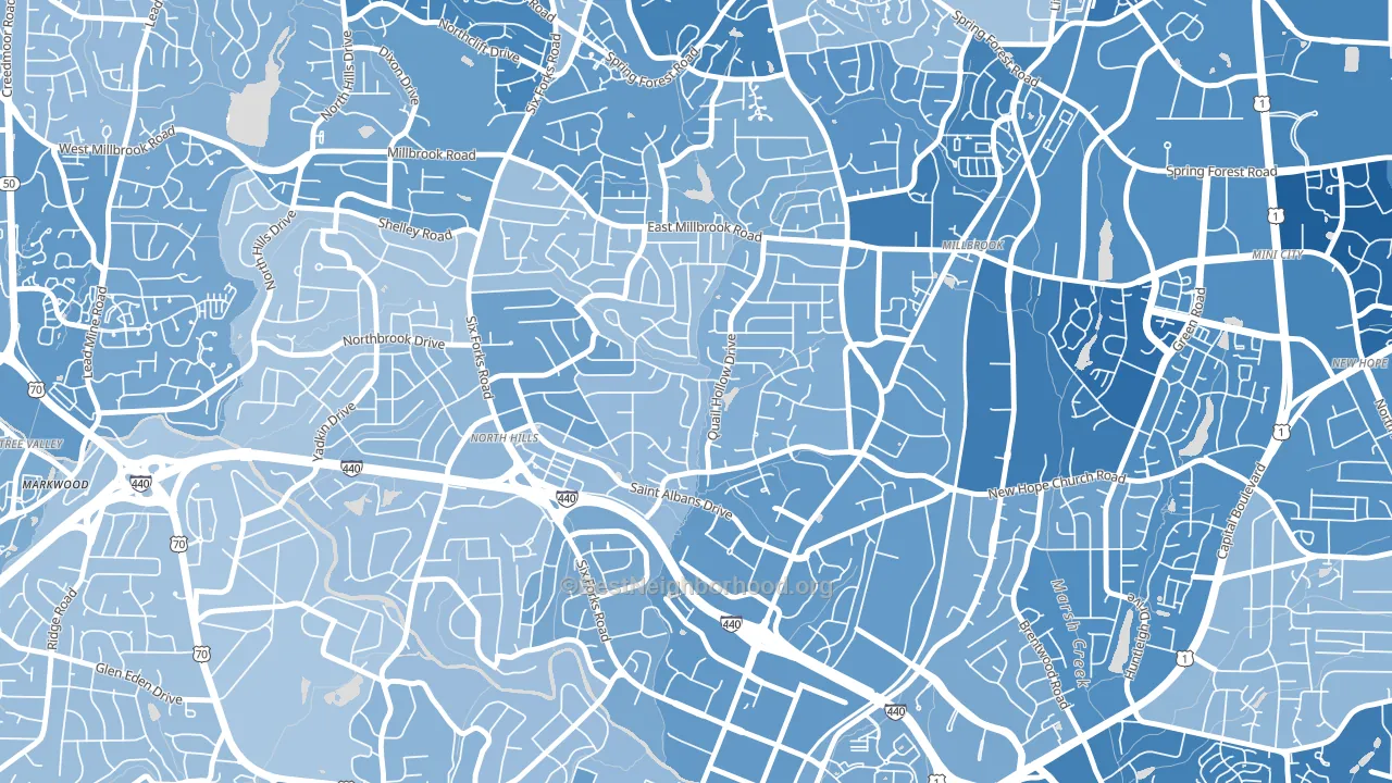 Falls of Neuse, Raleigh, NC block-group political-lean map