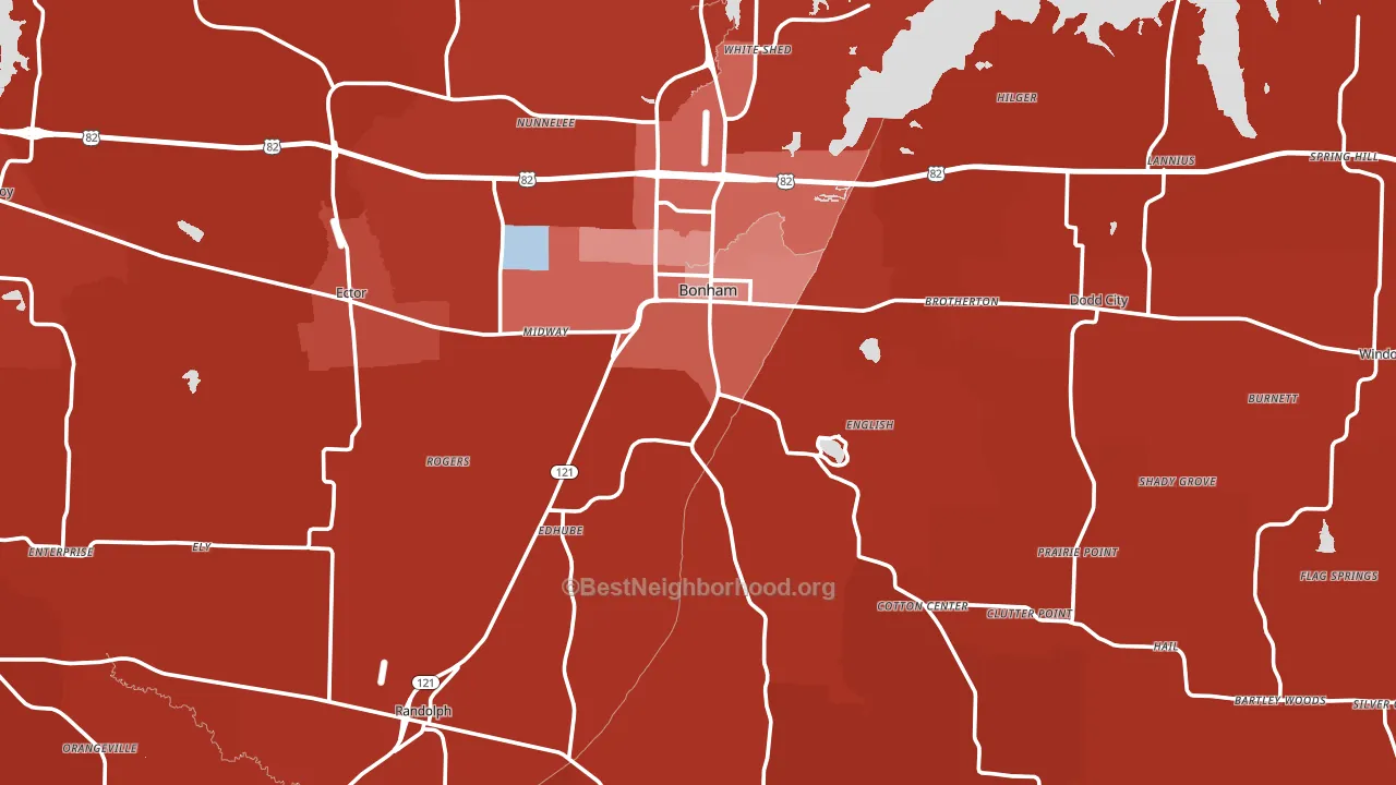 Fannin County, TX block-group political-lean map