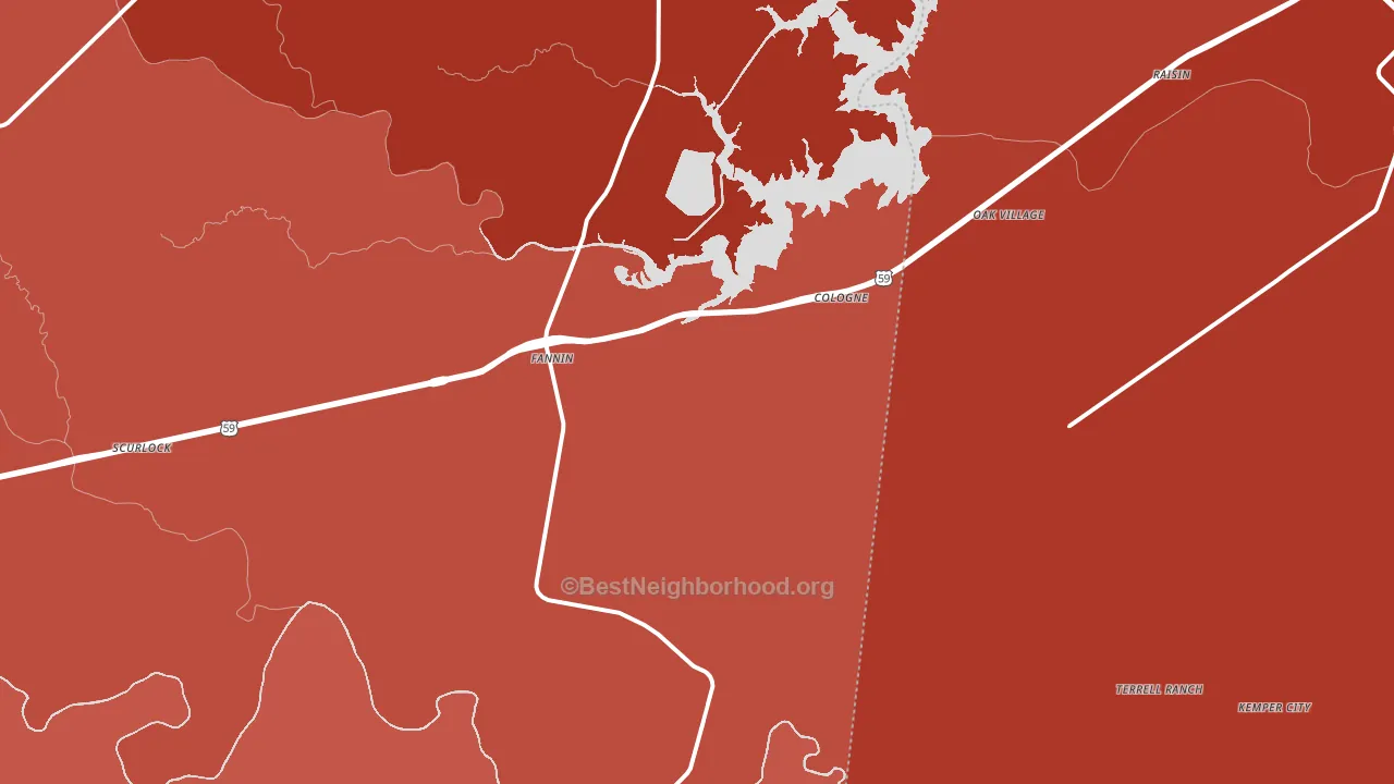 Fannin, TX block-group political-lean map