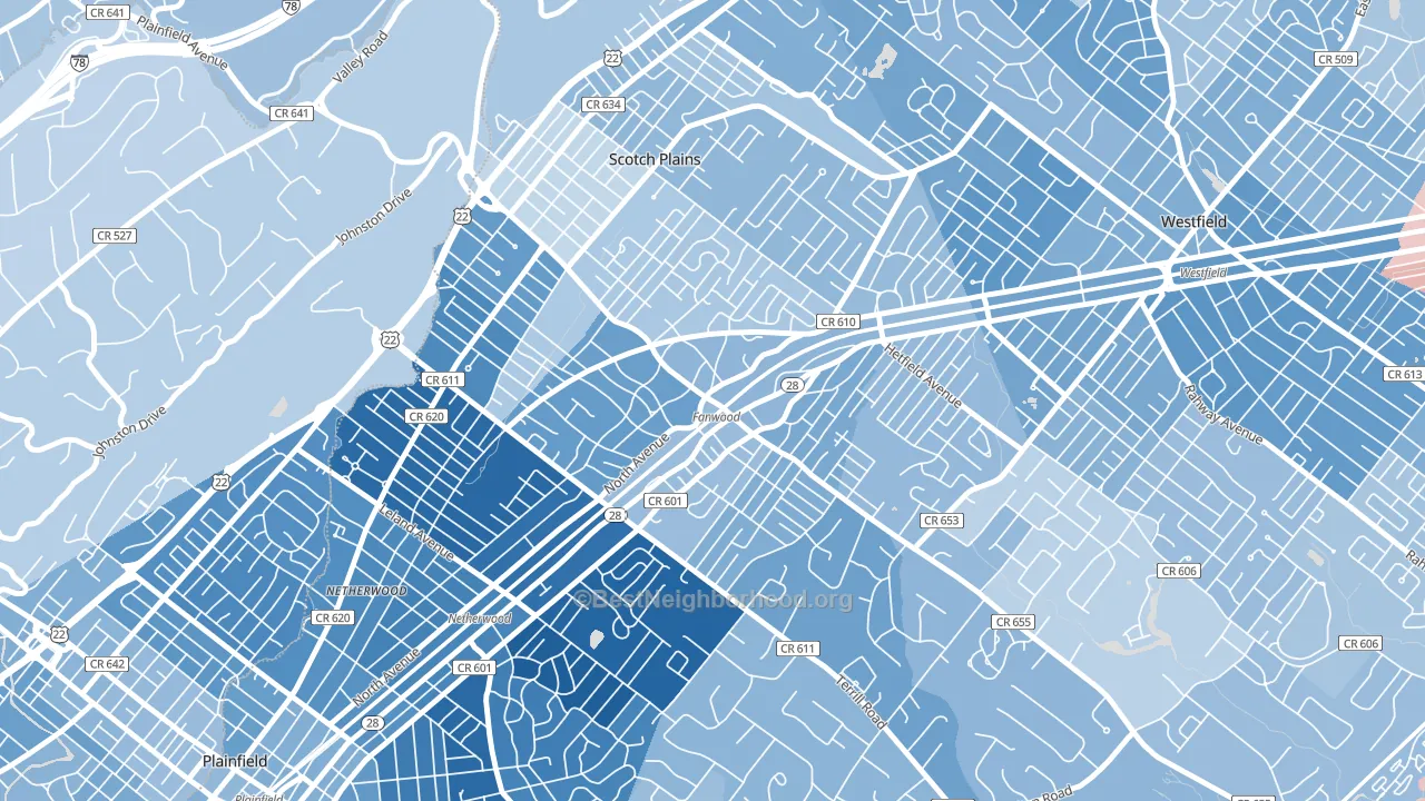 Fanwood, NJ block-group political-lean map