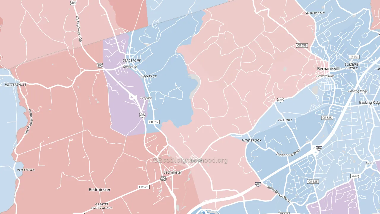 Far Hills, NJ block-group political-lean map