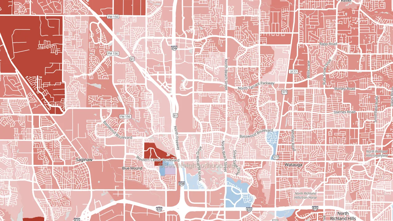 Far North Dallas-Fort Worth, Fort Worth, TX block-group political-lean map