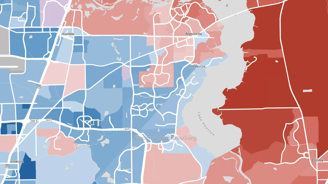 Far Northeast-Houston, Houston, TX block-group political-lean map
