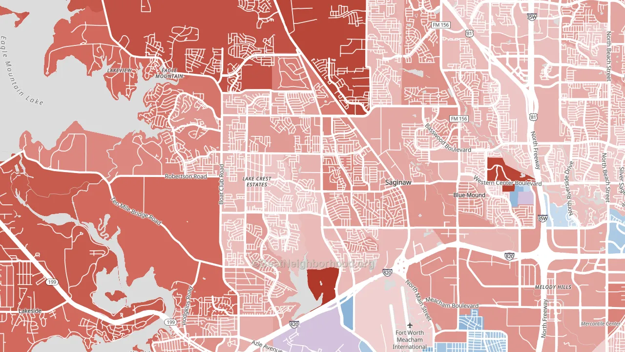 Far Northwest, Fort Worth, TX block-group political-lean map