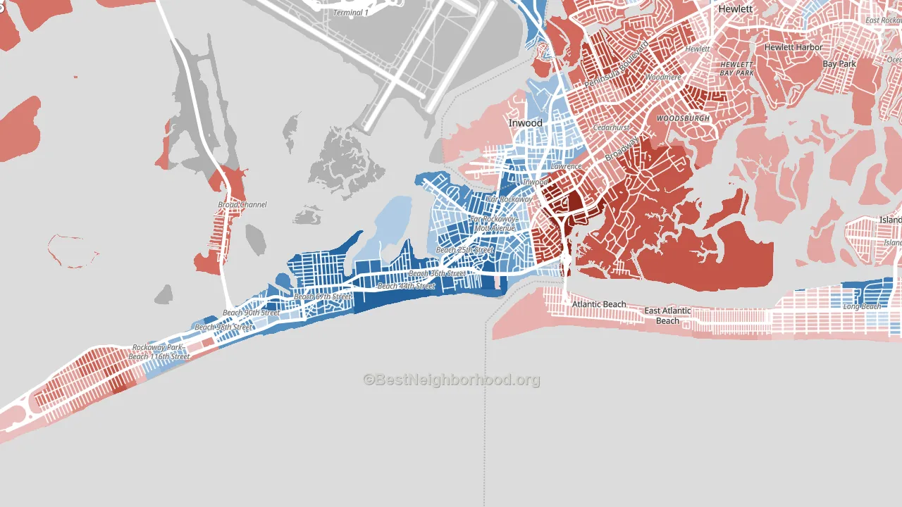 Far Rockaway, Queens, NY block-group political-lean map
