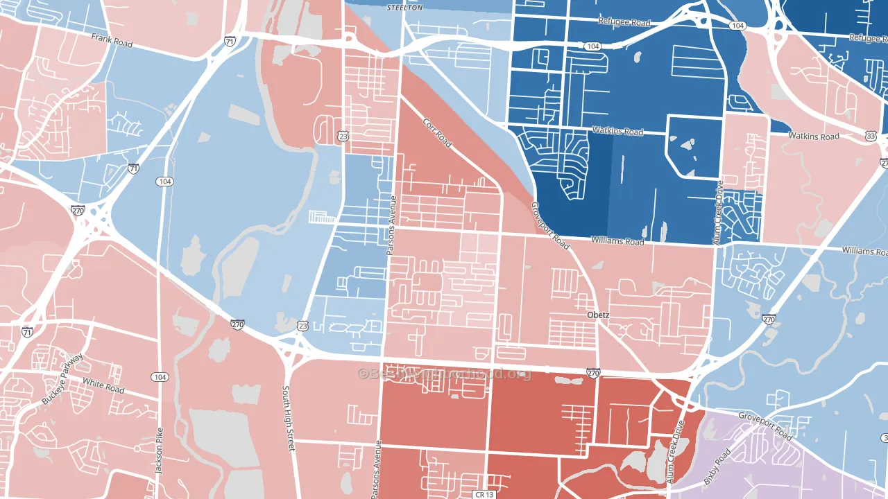 Far South, Columbus, OH block-group political-lean map