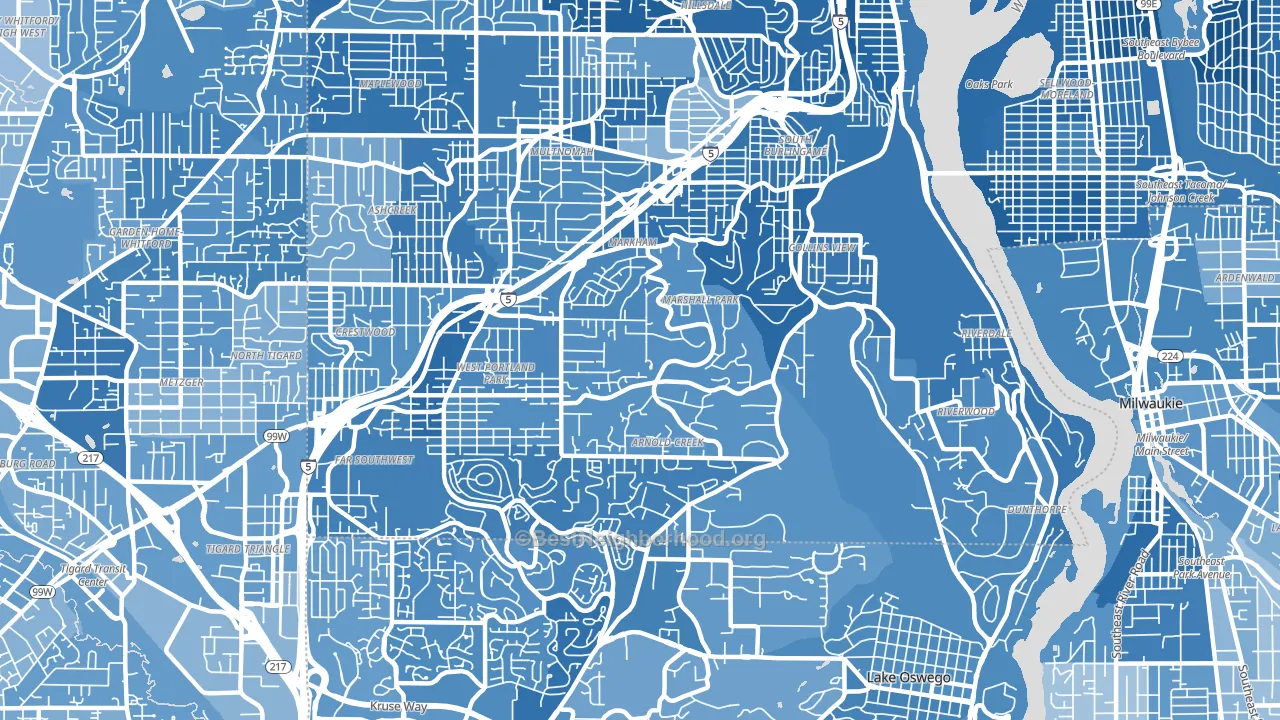 Far Southwest, Portland, OR block-group political-lean map