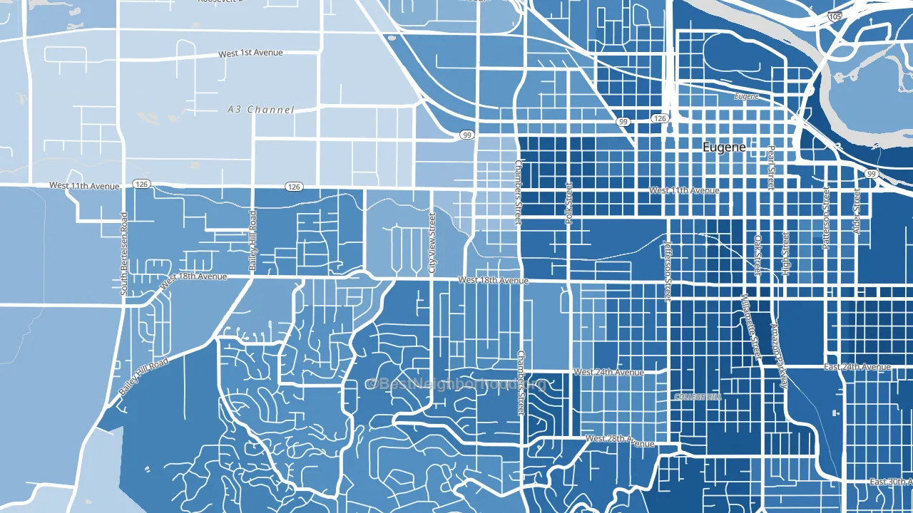 Far West Eugene, Eugene, OR block-group political-lean map