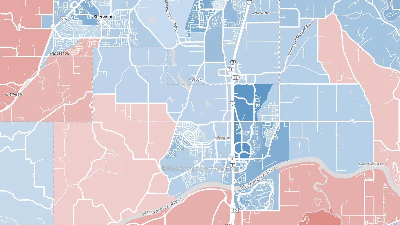 Far West, Wilsonville, OR block-group political-lean map