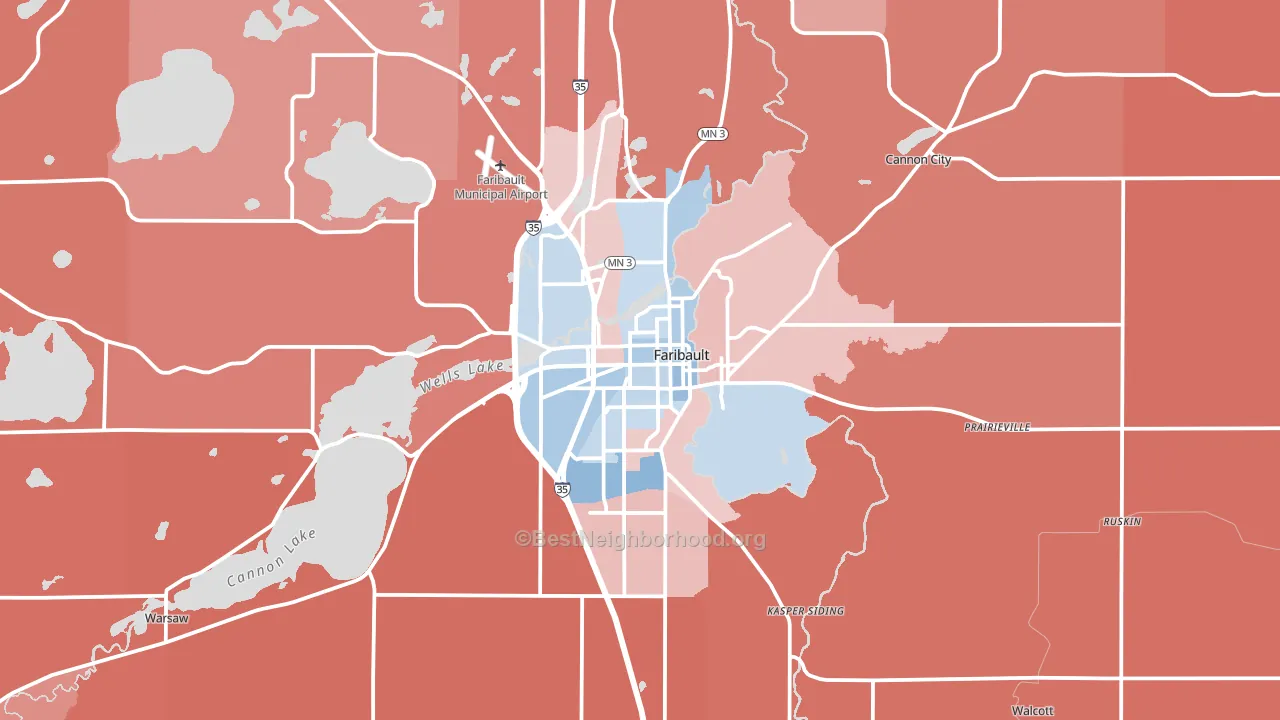 Faribault, MN block-group political-lean map