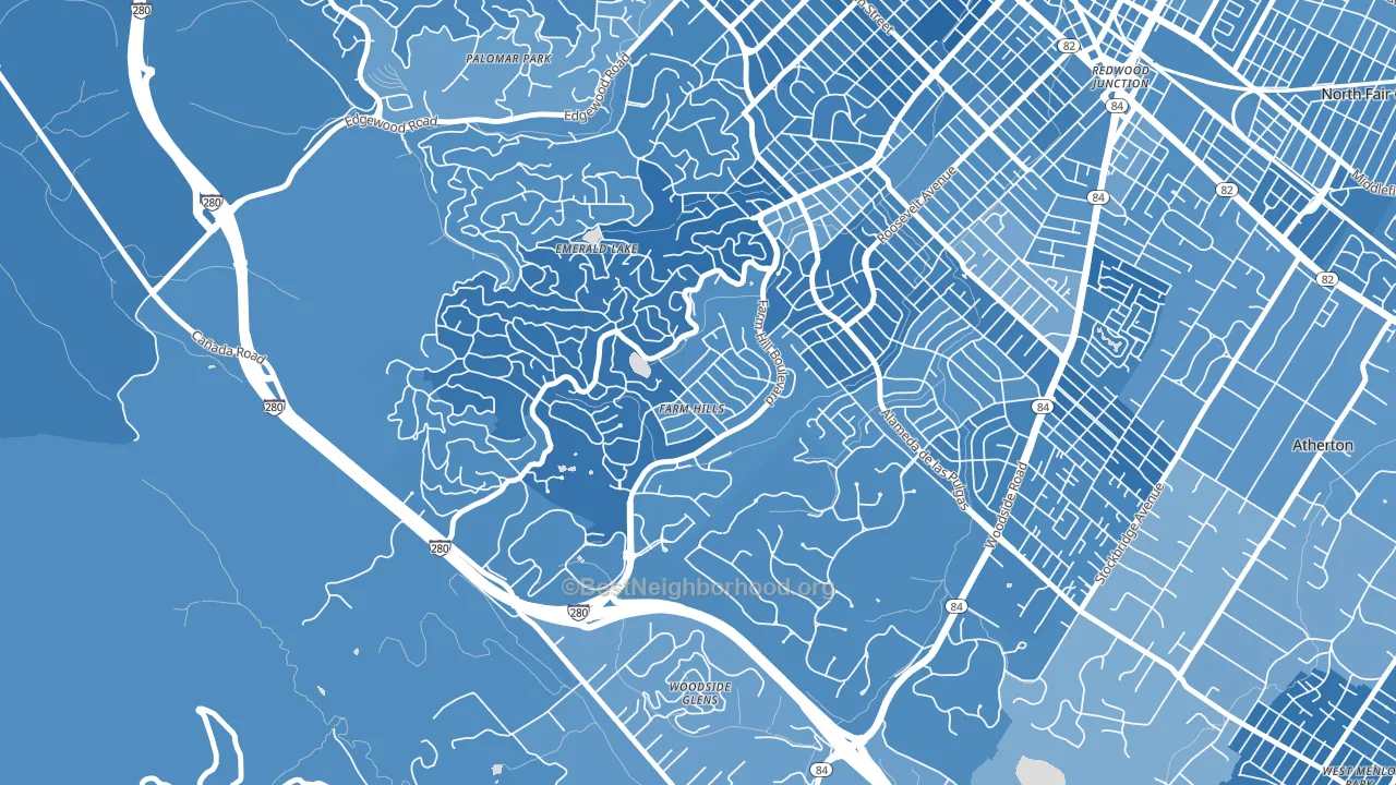Farm Hills, Redwood City, CA block-group political-lean map