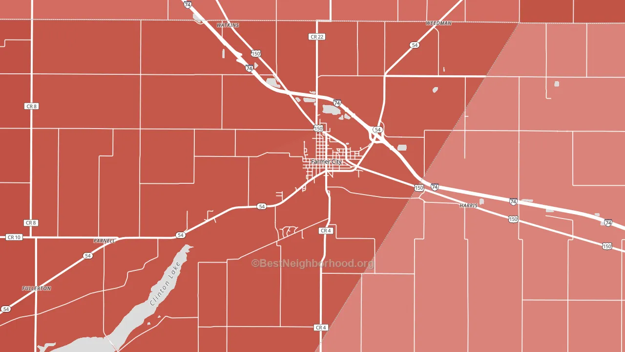 Farmer City, IL block-group political-lean map