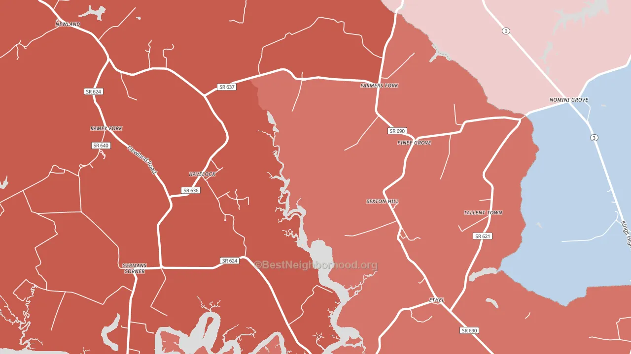 Farmers Fork, VA block-group political-lean map