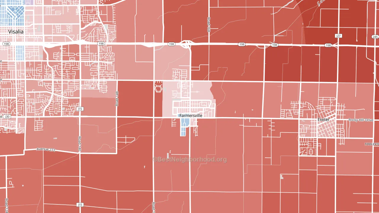 Farmersville, CA block-group political-lean map