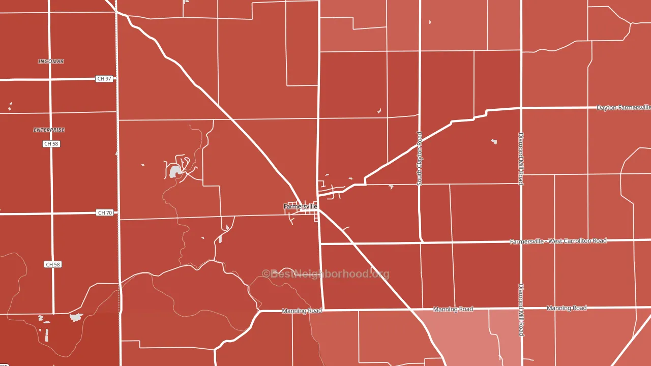 Farmersville, OH block-group political-lean map