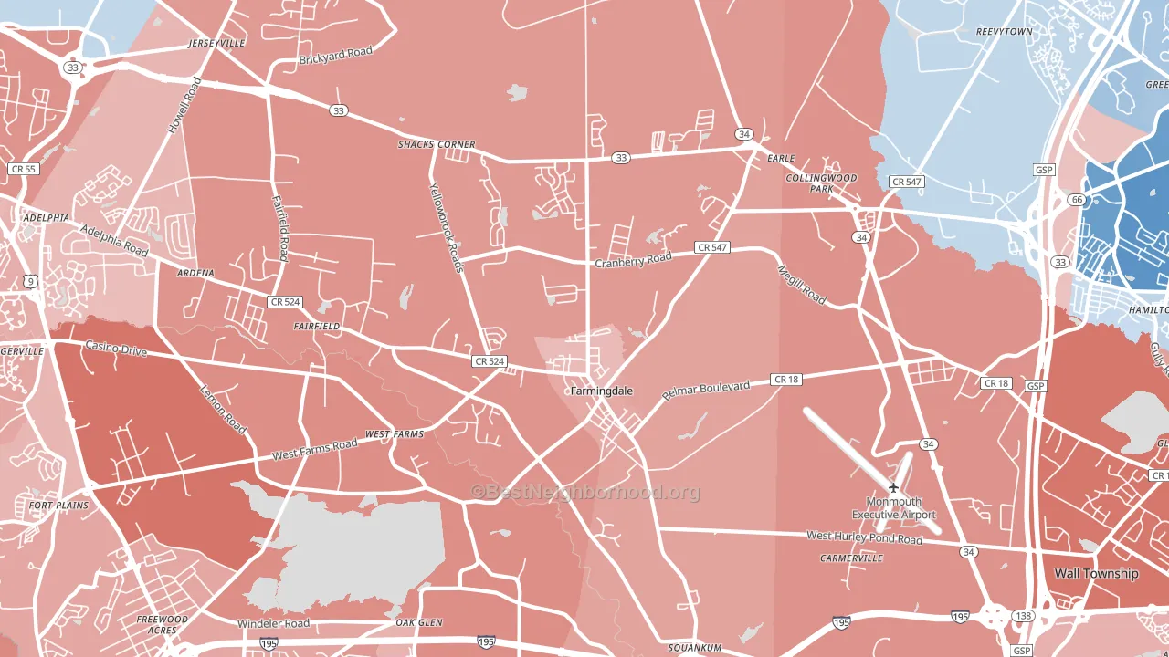 Farmingdale, NJ block-group political-lean map