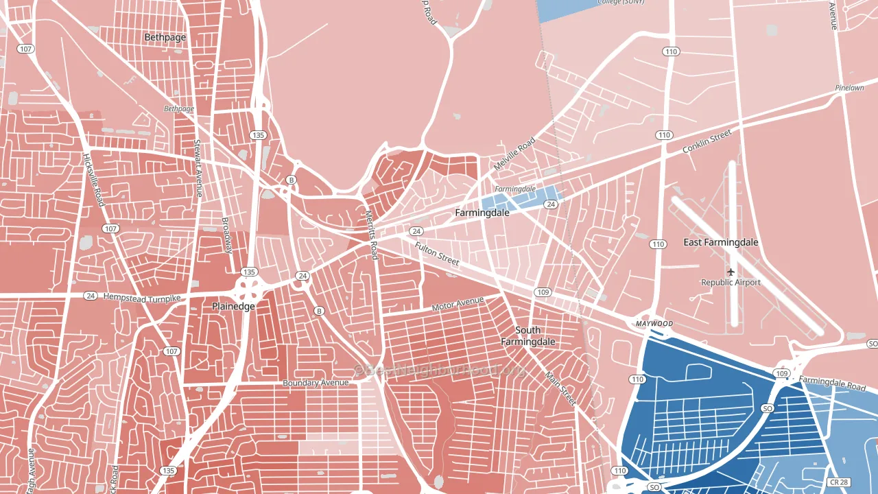 Farmingdale, NY block-group political-lean map