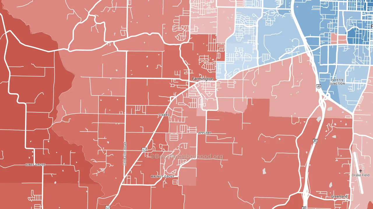 Farmington, AR block-group political-lean map